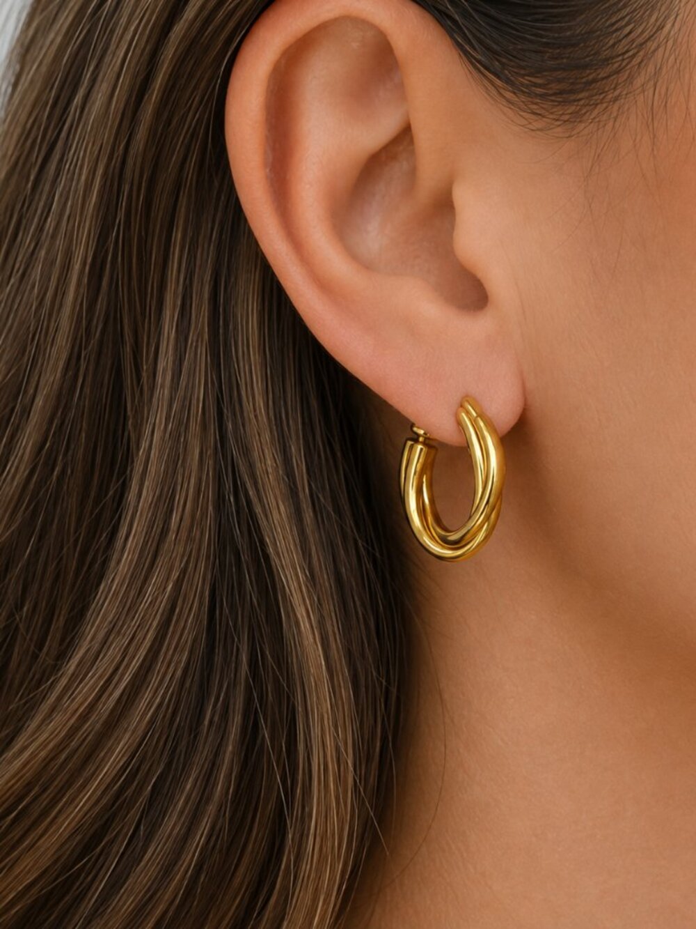 Signed Monet Gold Tone Hoop Earrings 1" Polished Tubular Classic Vintage